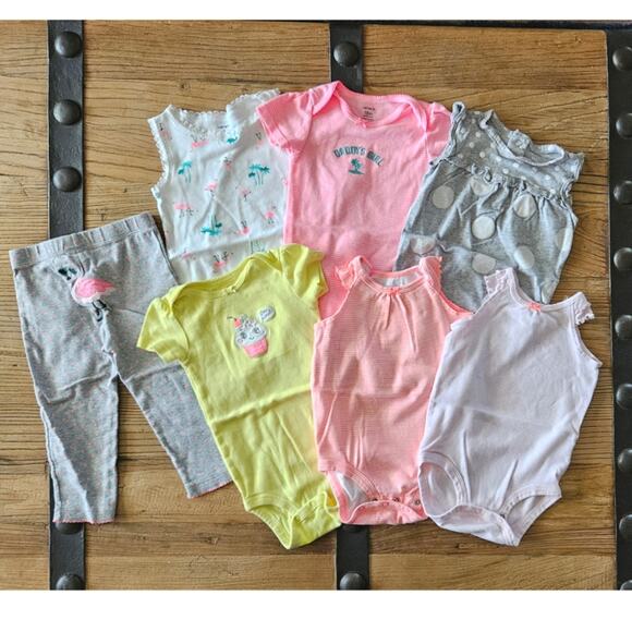 Carter's 7 piece summer neon flamingo bundle sz 18m - Picture 1 of 4